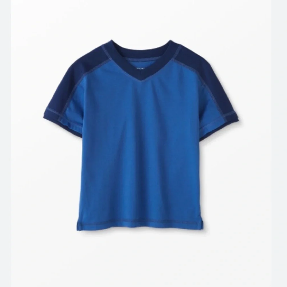 NWT Hanna Andersson Active Made To Cool V-Neck Tee, Size 120 (US 6-7), Lake Blue